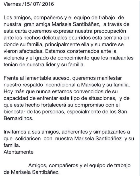 Marisela Santibañez mensaje