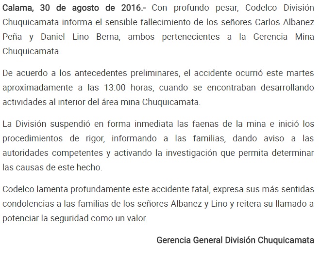 Chuquicamata comunicado