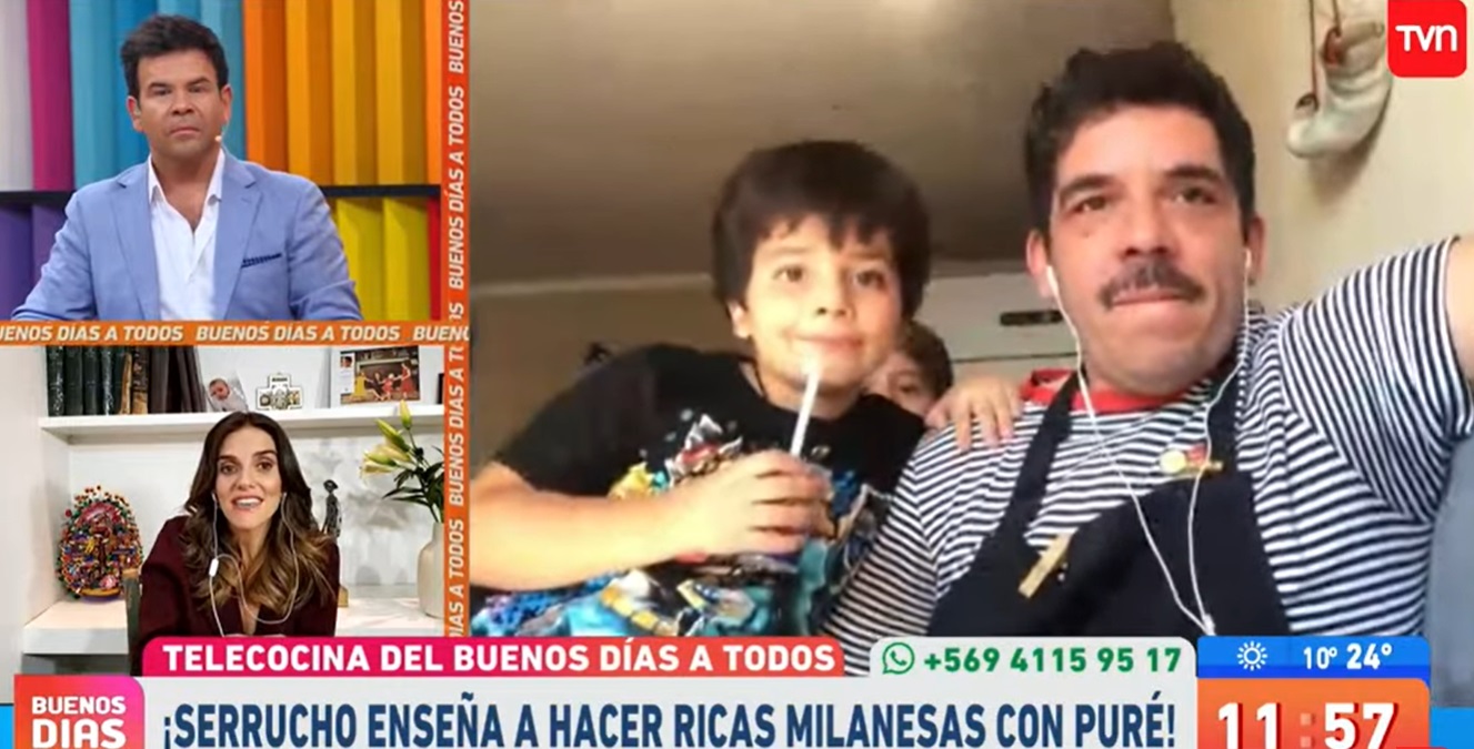 serrucho es interrumpido por sus hijos en telecocina