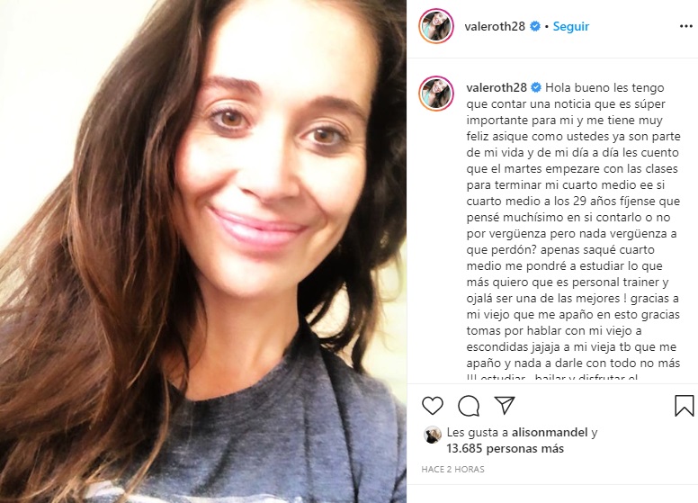 valentina roth confesó que terminará cuarto medio