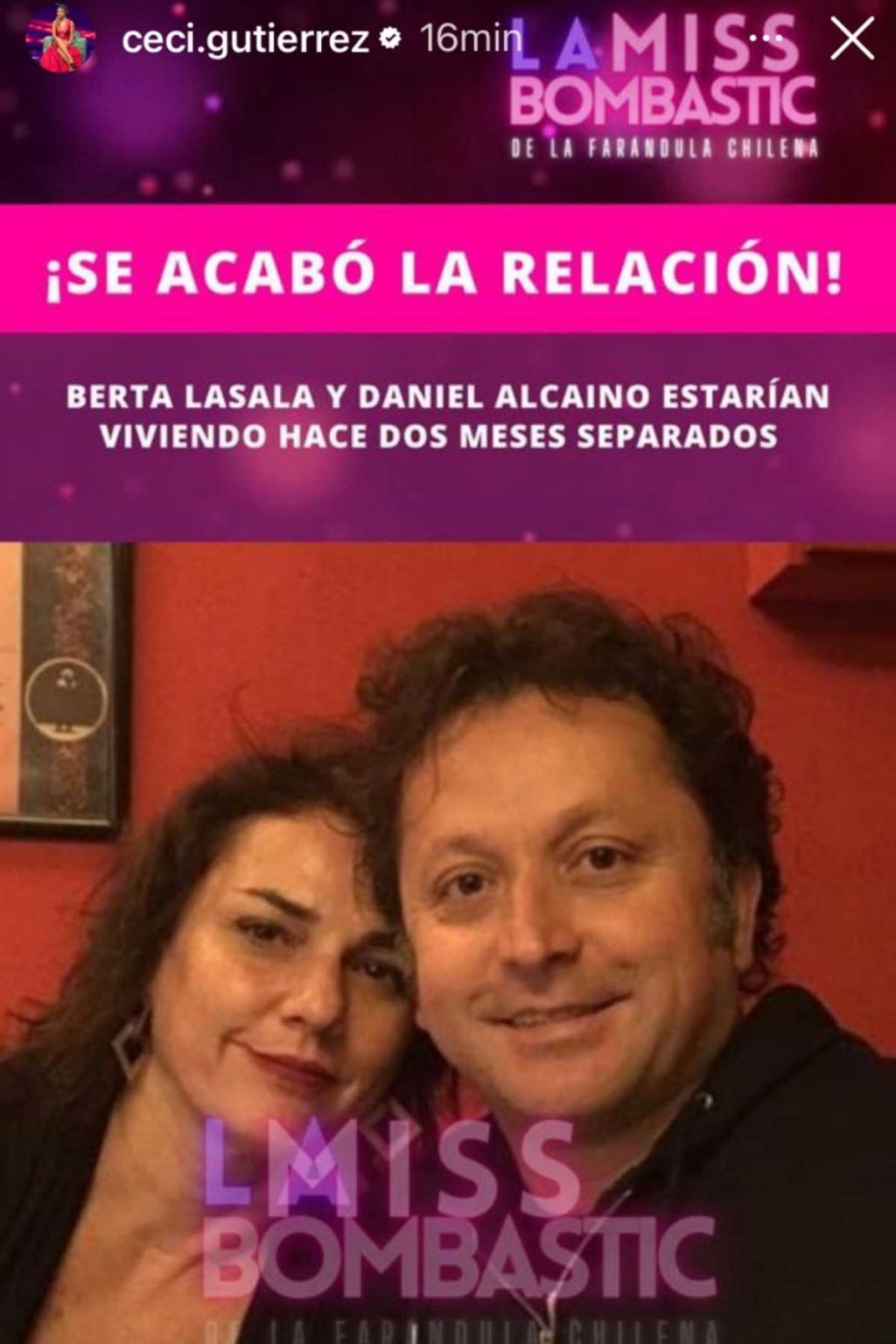 berta lasala daniel alcaino 1 1 Según lo detallado por Cecilia Gutiérrez, la pareja de actores, tras 21 años de matrimonio, decidieron separarse.