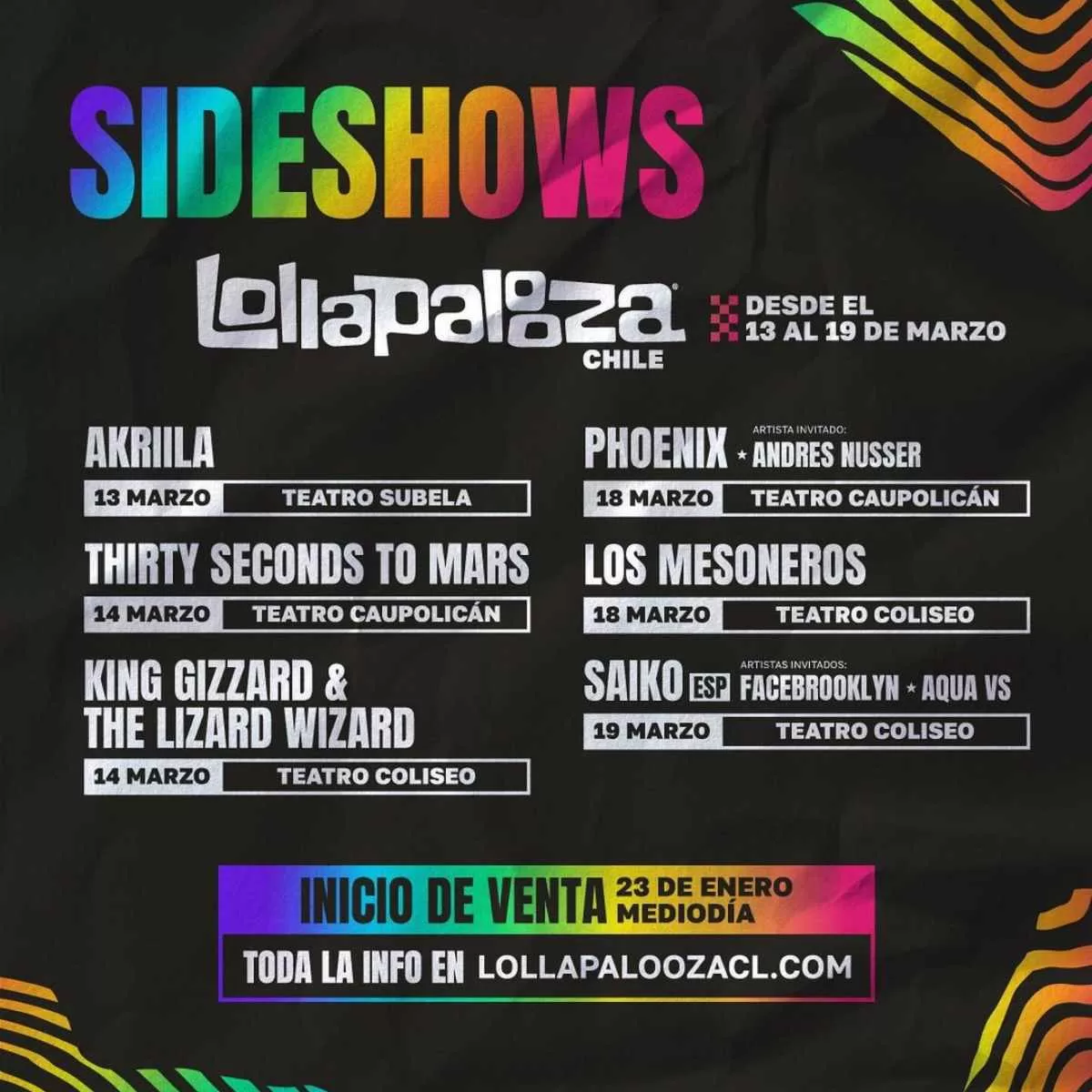 Lollapalooza Chile 2024 cuánto cuestan las entradas para los sideshow