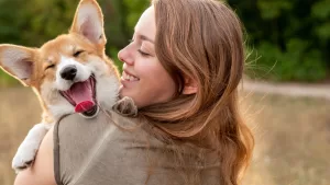 Perro Con Su Dueña Sonriente (2)